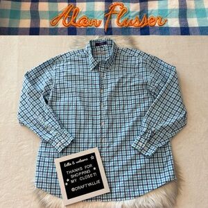 Alan Flusser Blue Plaid Cotton Long Sleeve Button Down Shirt | Men’s XL